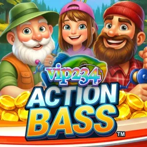 Interface do jogo de slot Action Bass com tema de pesca
